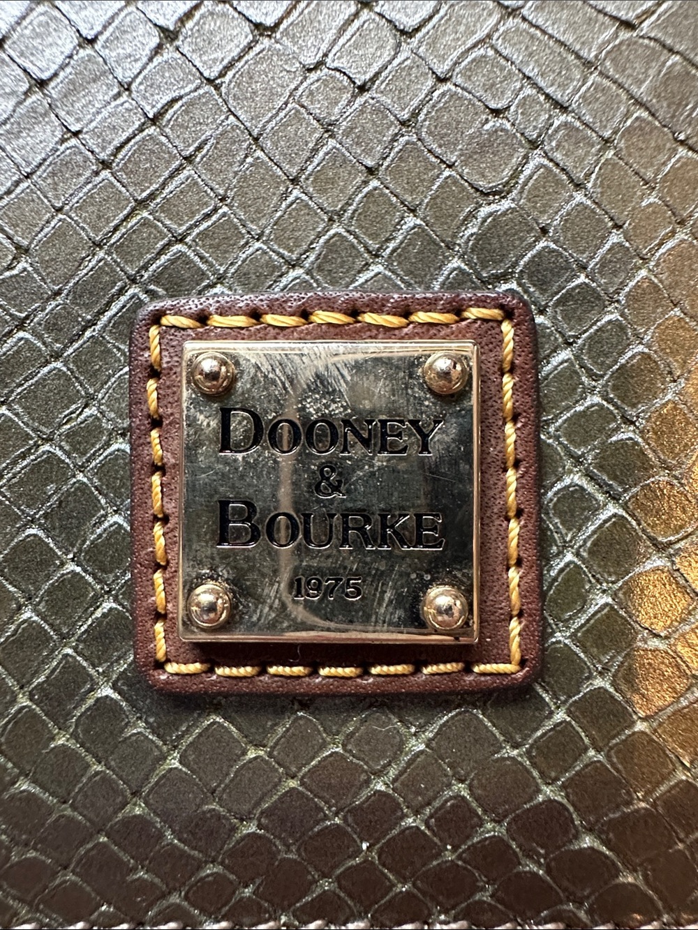 Dooney & Bourke Metallic Olive Snake-Embossed Wristlet with Burgundy Trim - Picture 3 of 7